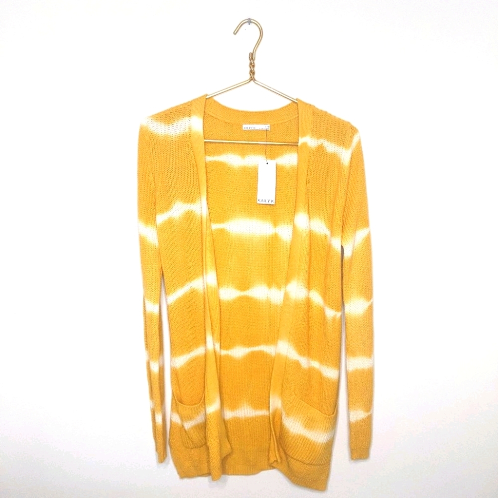 NWT Kaily K Honey Gold White Tie Dye Cardigan S